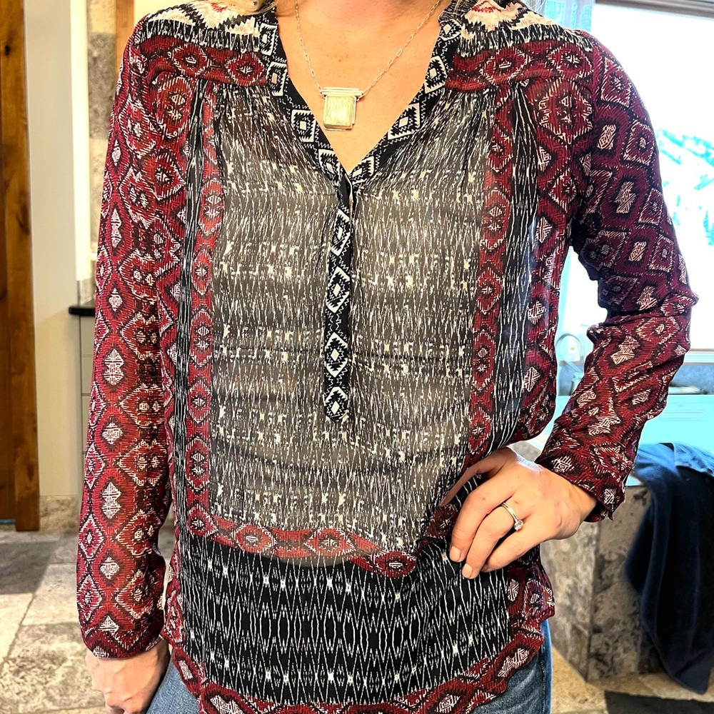 Lucky Brand Patterned Blouse Top- XSMALL